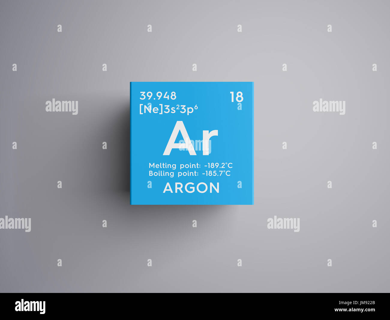 Argon. Noble gases. Chemical Element of Mendeleev's Periodic Table. Argon in square cube creative concept. Stock Photo