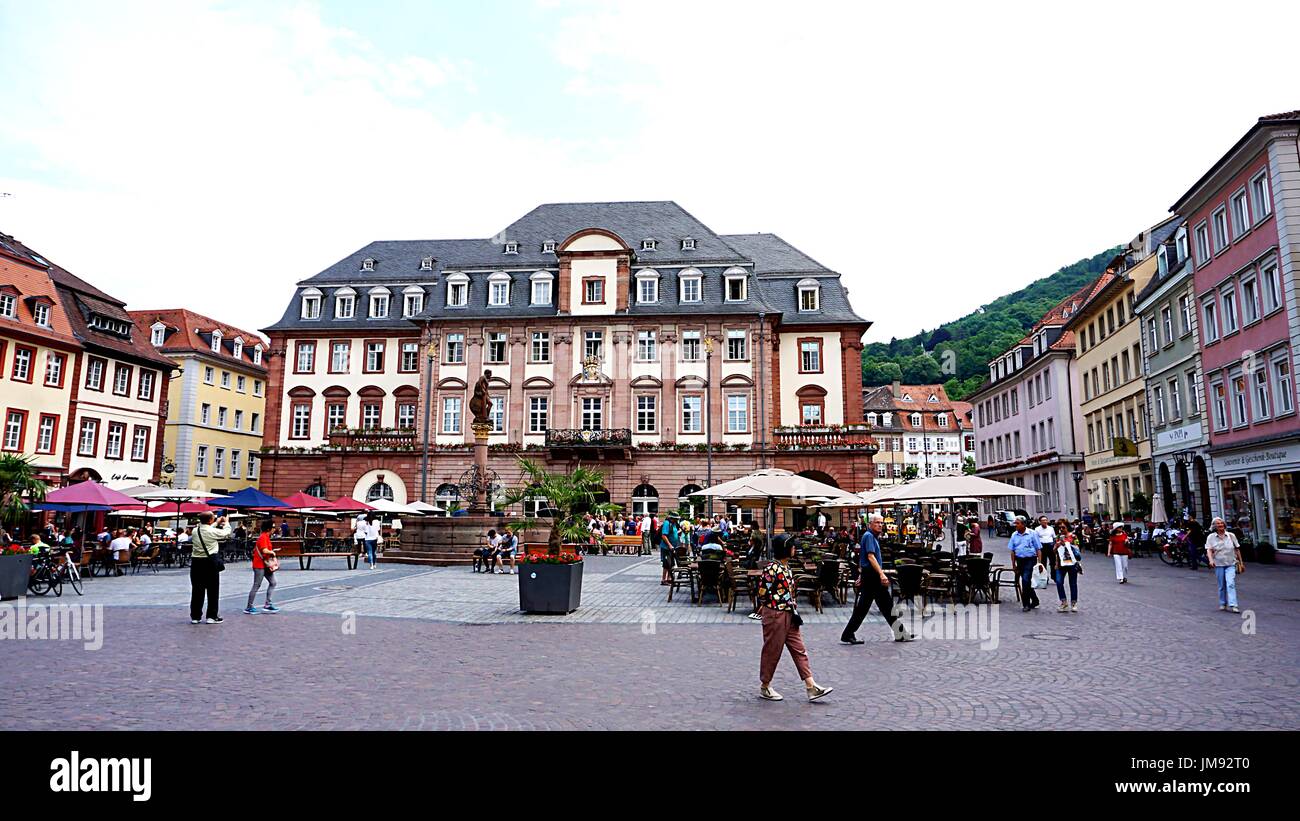 Buildings at Marktplatz or market square in old town Heidelberg ...