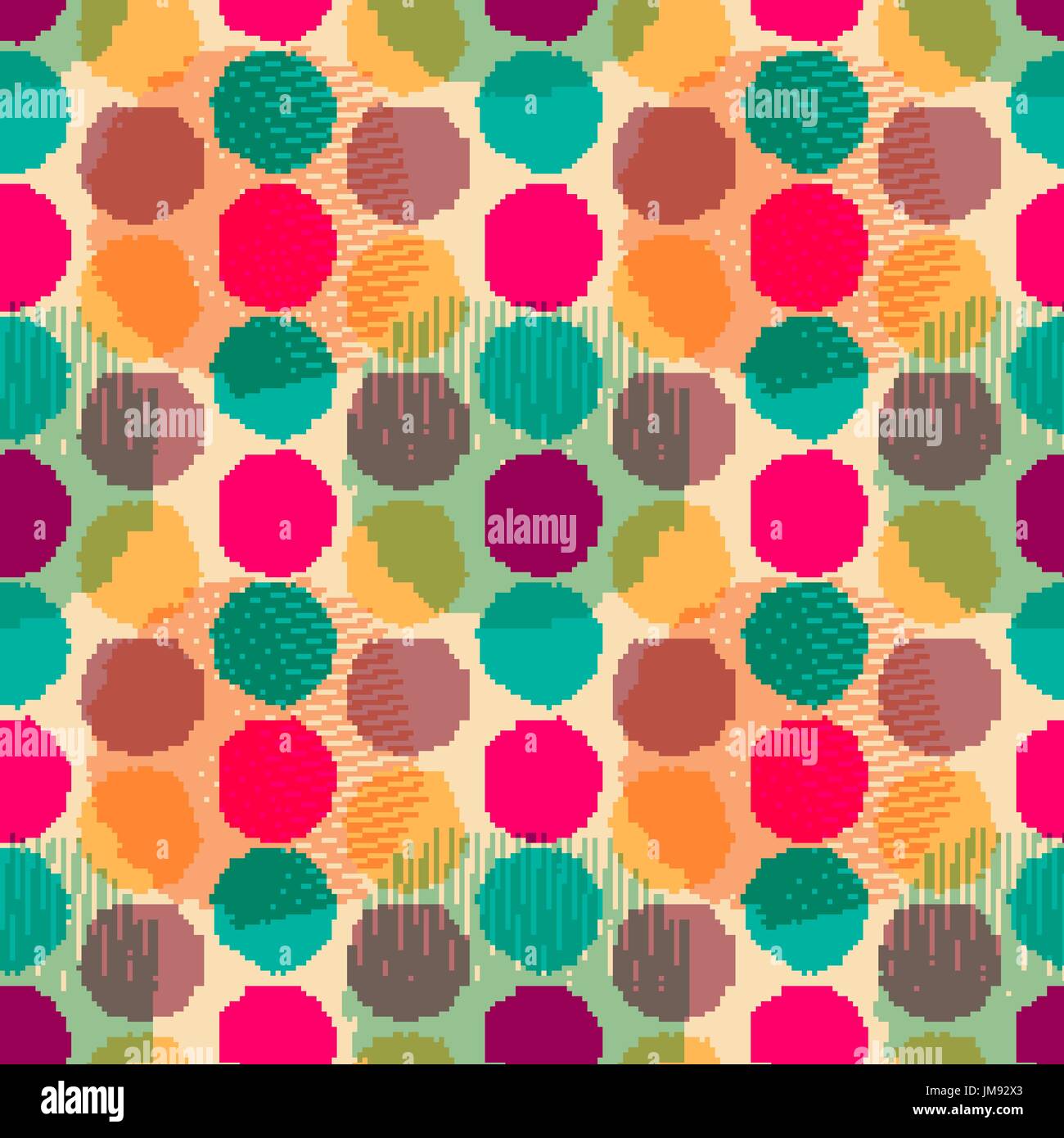 Vector fabric circles abstract seamless pattern background with hand ...