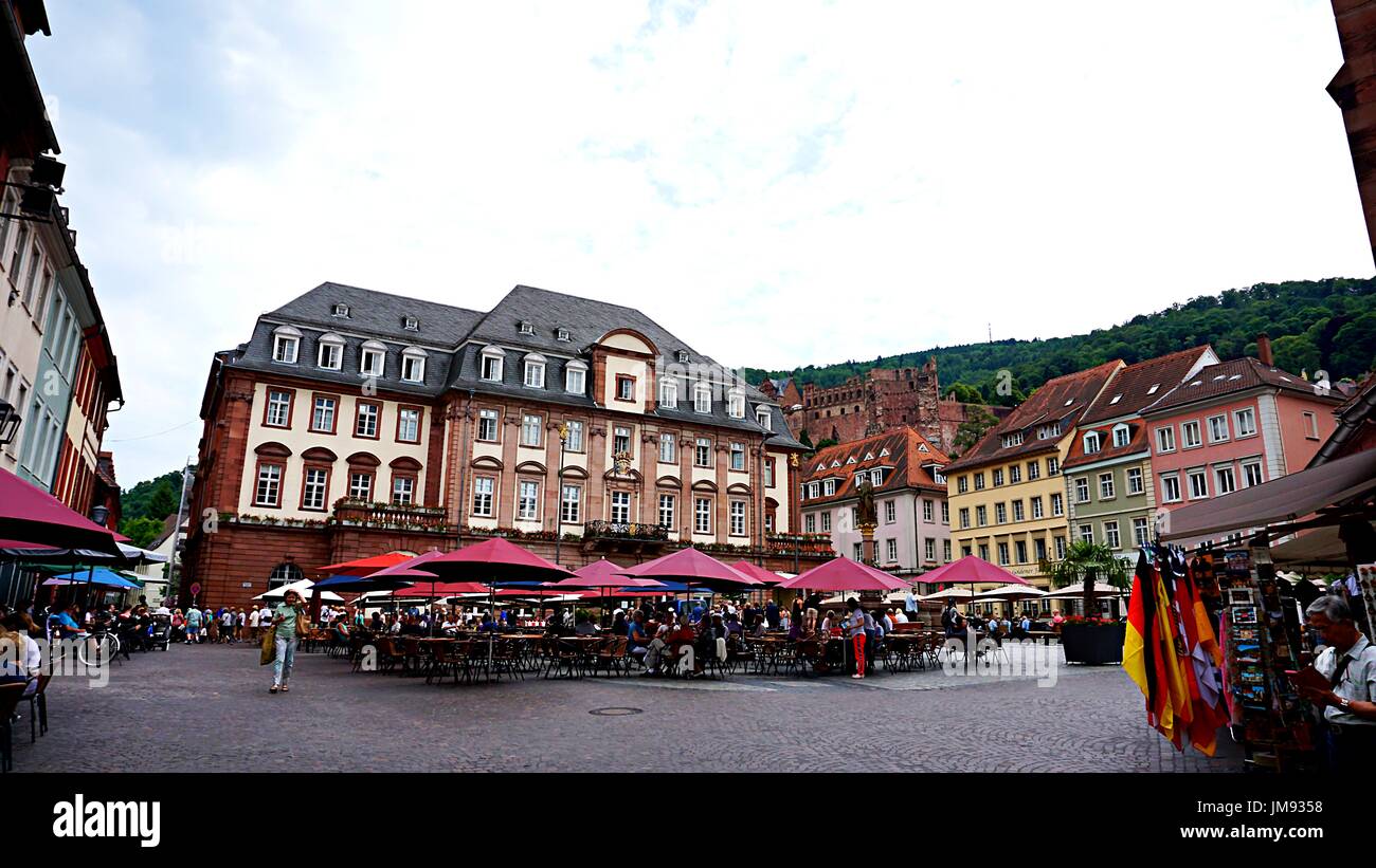 Buildings at Marktplatz or market square in old town Heidelberg ...