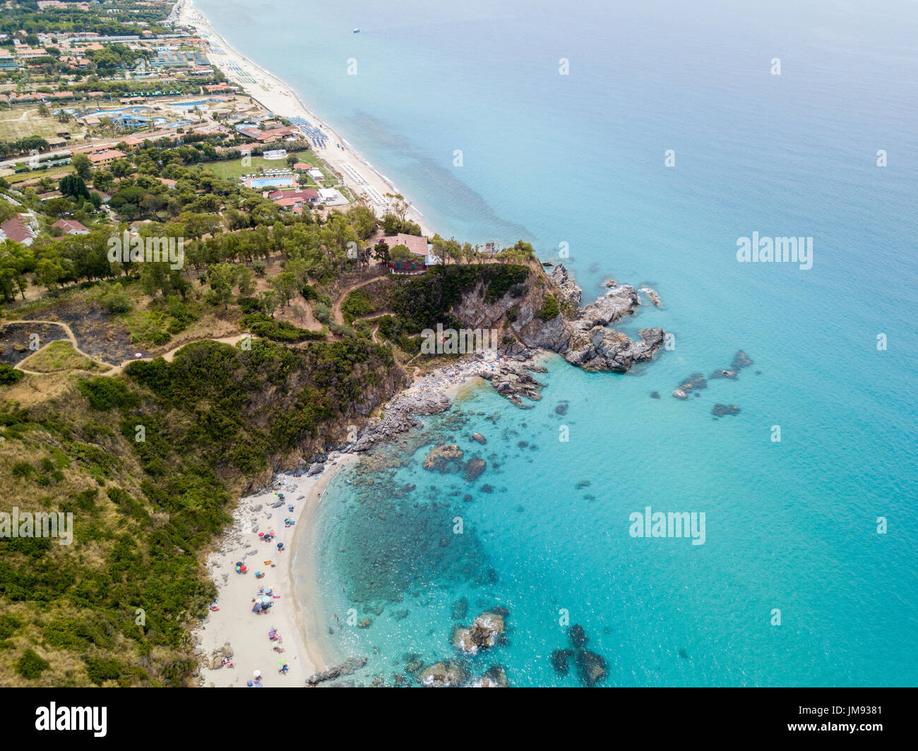 Paradise of the sub, beach with promontory overlooking the sea. Zambrone, Calabria, Italy. Diving relaxation and summer vacations. Italian coasts, bea Stock Photo