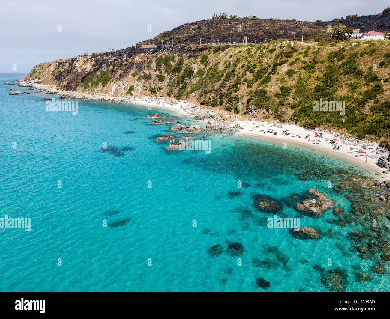 Paradise of the sub, beach with promontory overlooking the sea. Zambrone, Calabria, Italy. Diving relaxation and summer vacations. Italian coasts, bea Stock Photo
