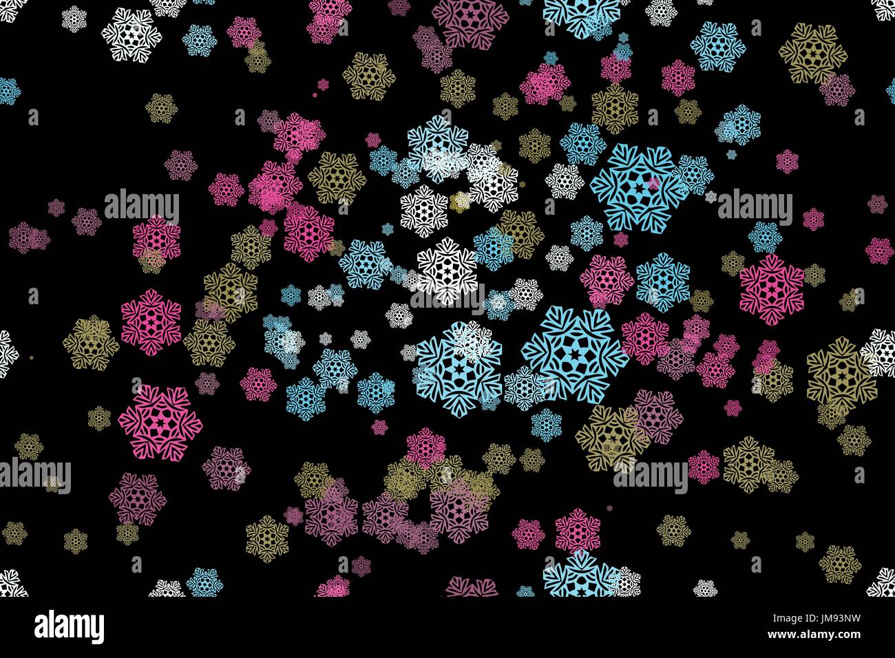 seamless pattern of snowflakes on a black background. Raster version Stock Vector