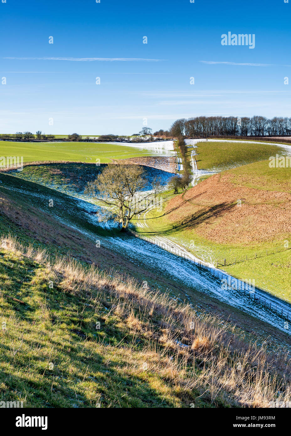 Horsedale on the Yorkshire Wolds with a light dusting of snow Stock Photo