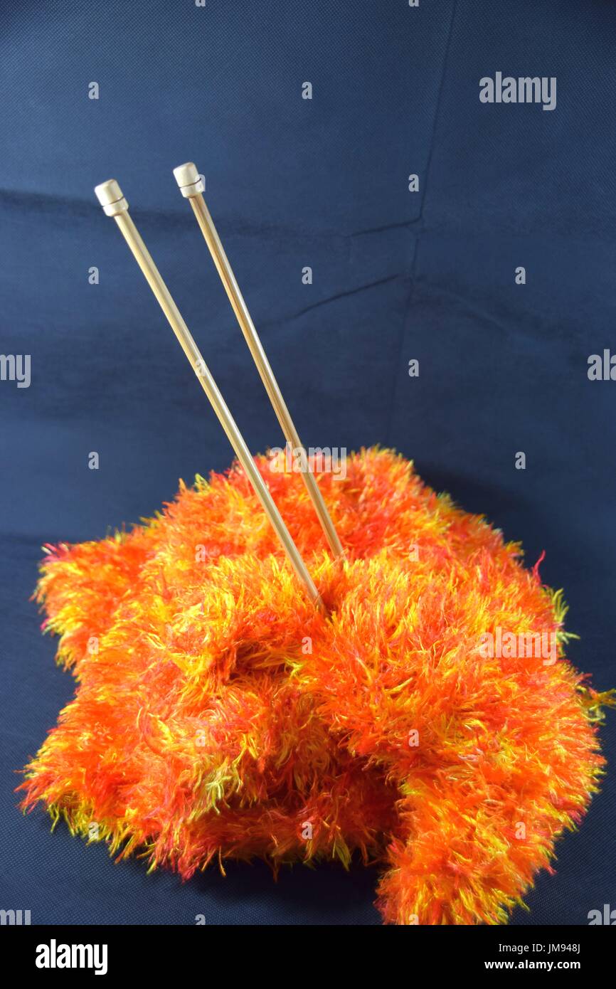 balls of wool for knitting and crocheting work done by hand Stock Photo