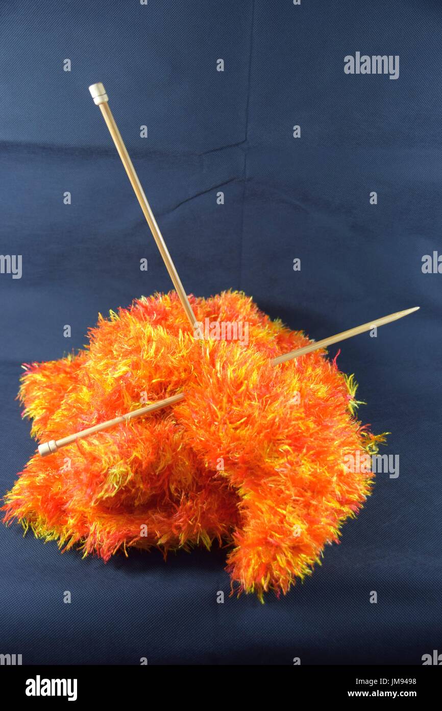 balls of wool for knitting and crocheting work done by hand Stock Photo