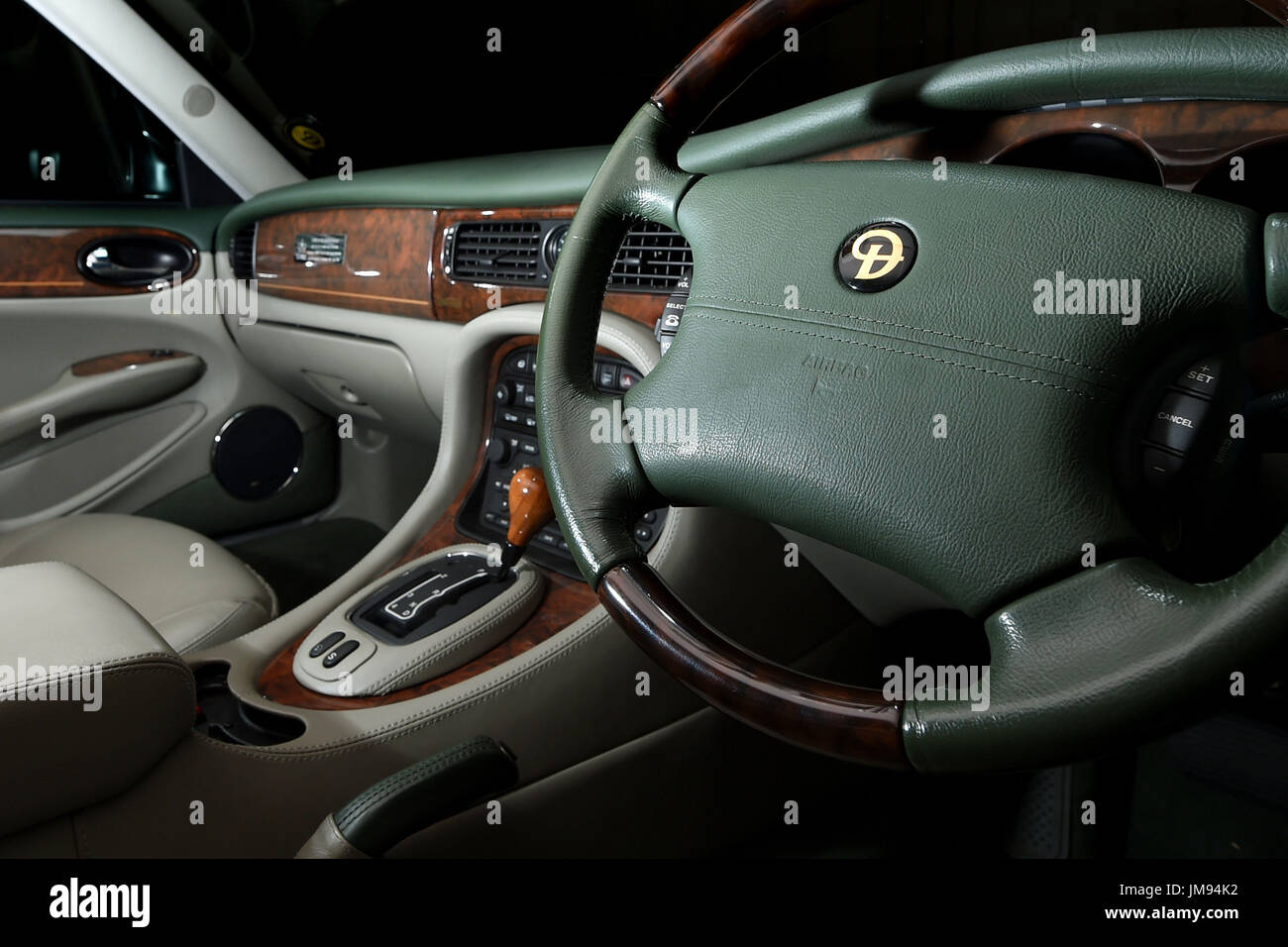 Detail of the interior of the 2001 Daimler Majestic, which was the personal car of Queen Elizabeth II and The Duke of Edinburgh from June 2001 to July 2005, at IWM Duxford where it was sold for &pound;43,700. Stock Photo