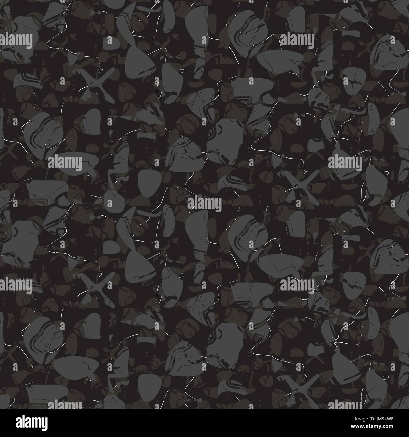 Marbled rock seamless dark gray vector pattern. Stock Vector