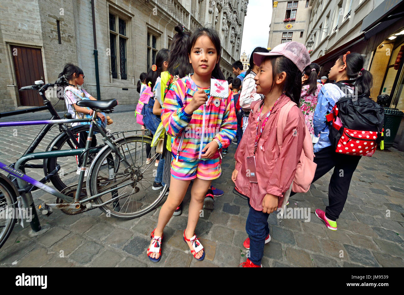 Brussels, Belgium. Chinese children on an organised trip in central Brussels Stock Photo