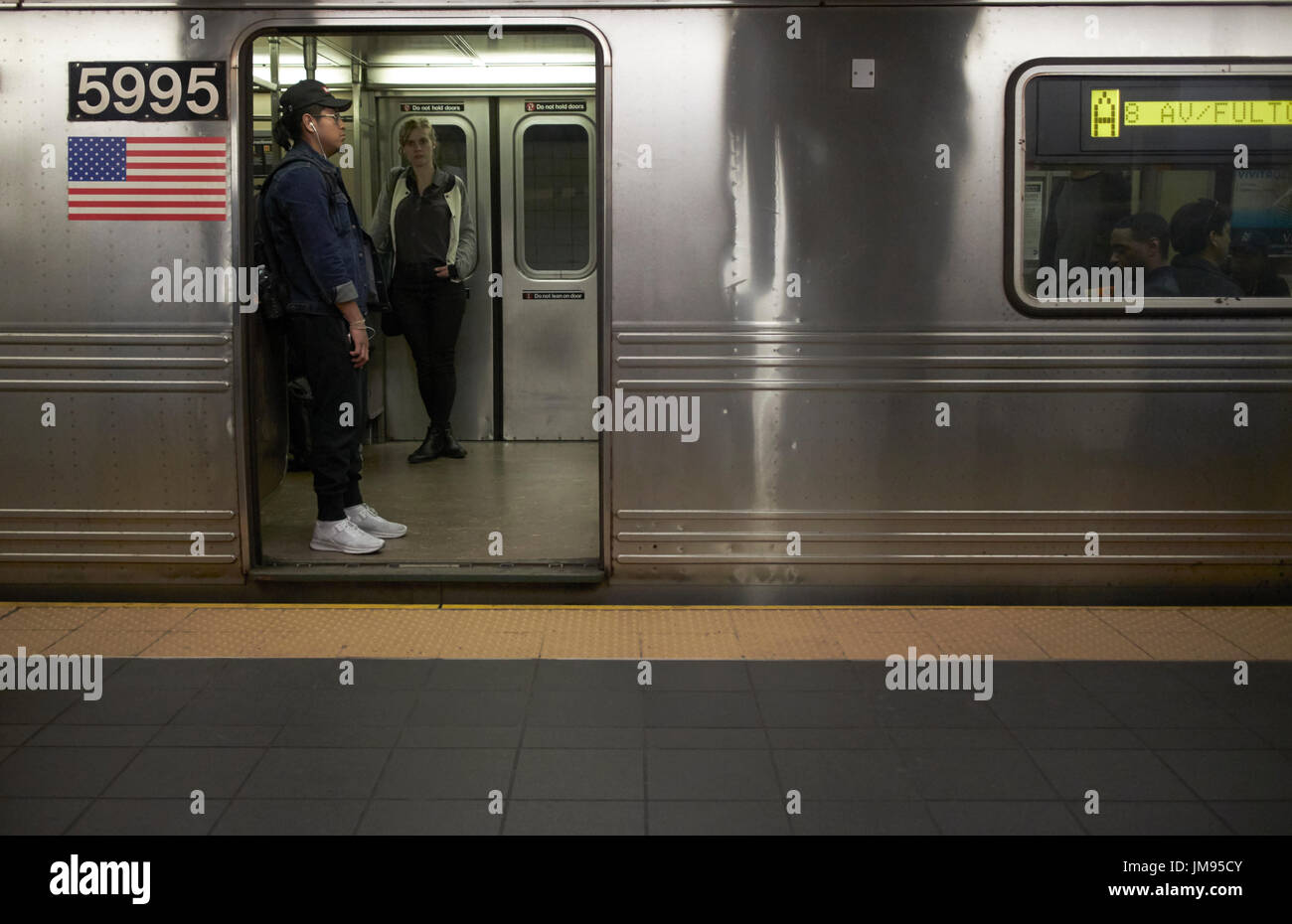 doors open on train carriage new york subway New York City USA Stock Photo