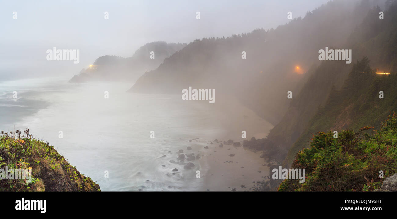 Heceta Head Lighthouse with fog, Oregon coast, USA Stock Photo