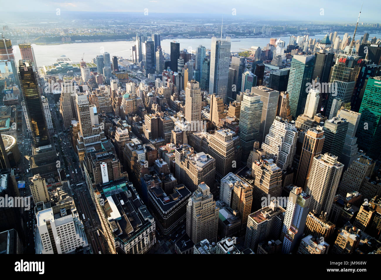 aerial view over the garment and hells kitchen clinton districts of New York City USA Stock Photo