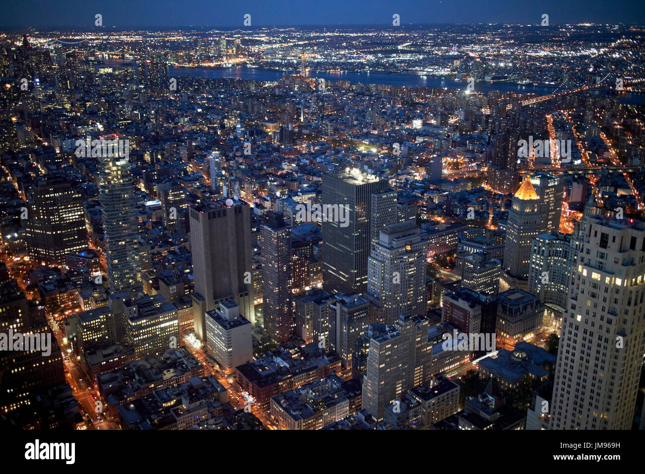 aerial view of soho east village and lower downtown manhattan New York City USA Stock Photo