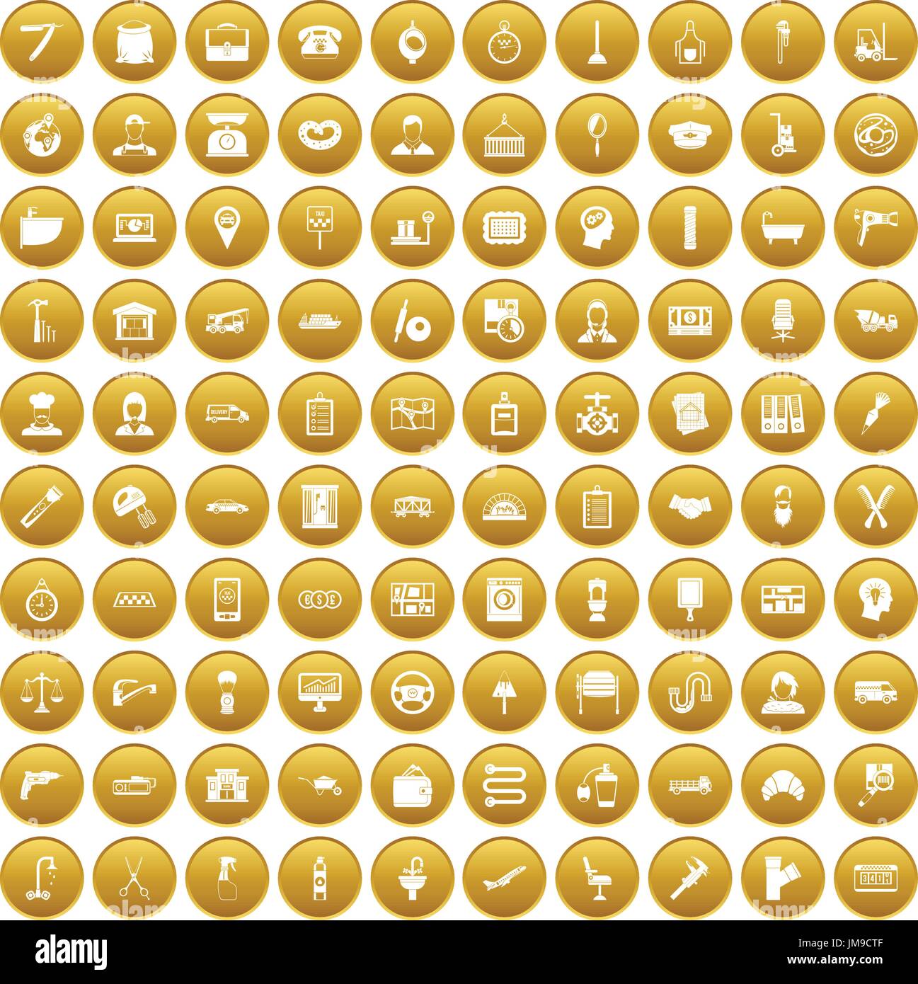 100 work icons set gold Stock Vector