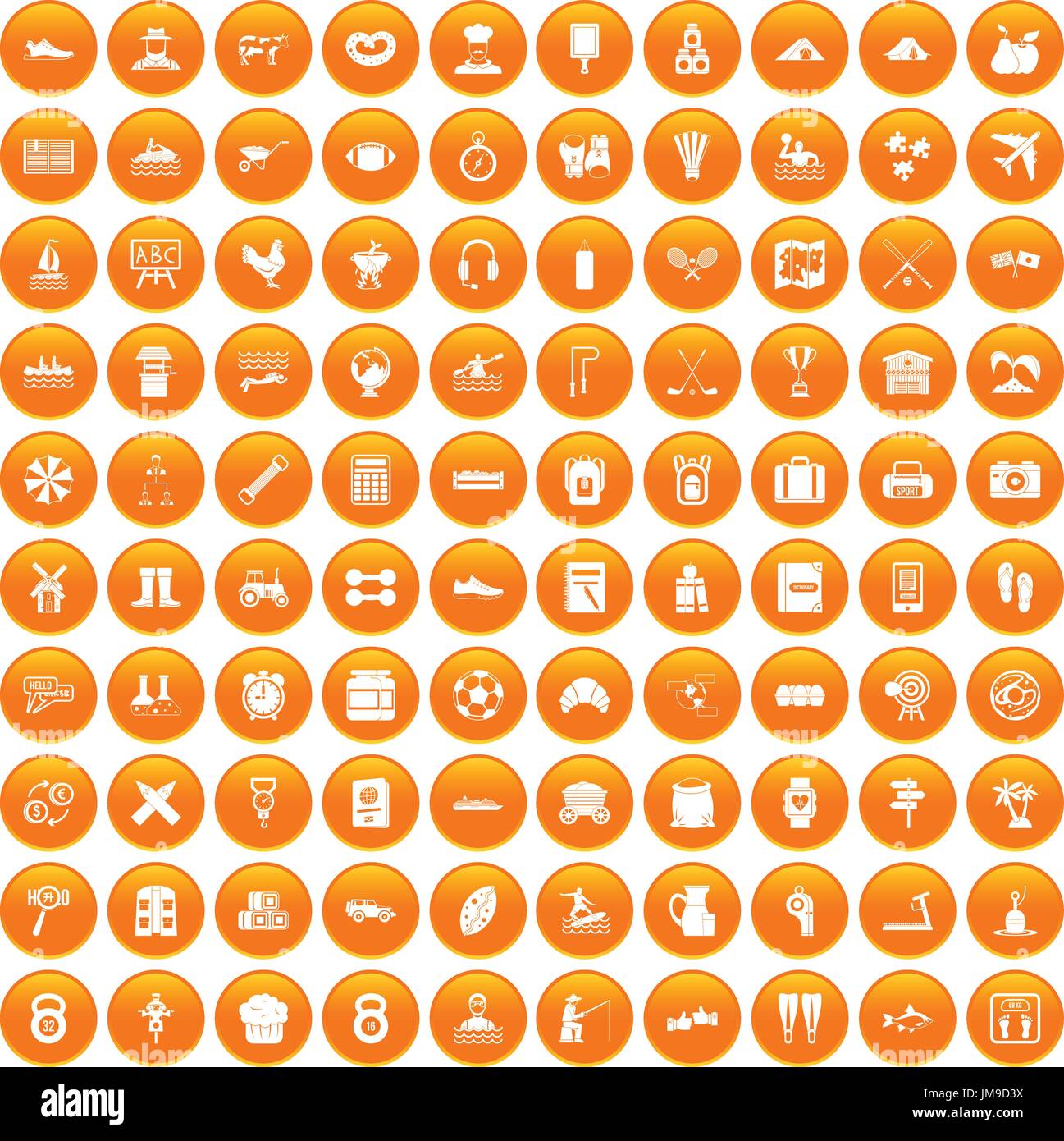 100 activity icons set orange Stock Vector