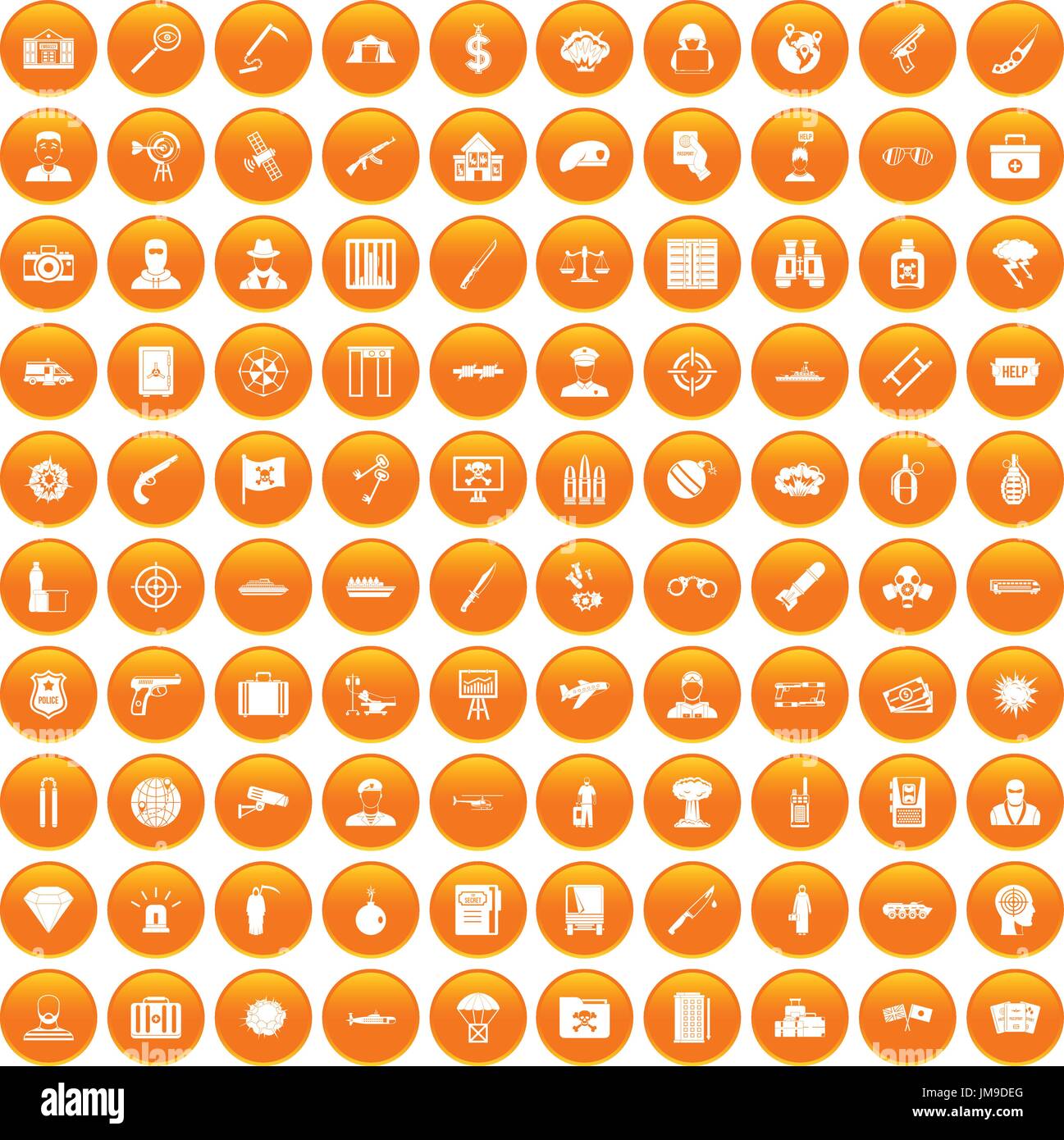 100 antiterrorism icons set orange Stock Vector