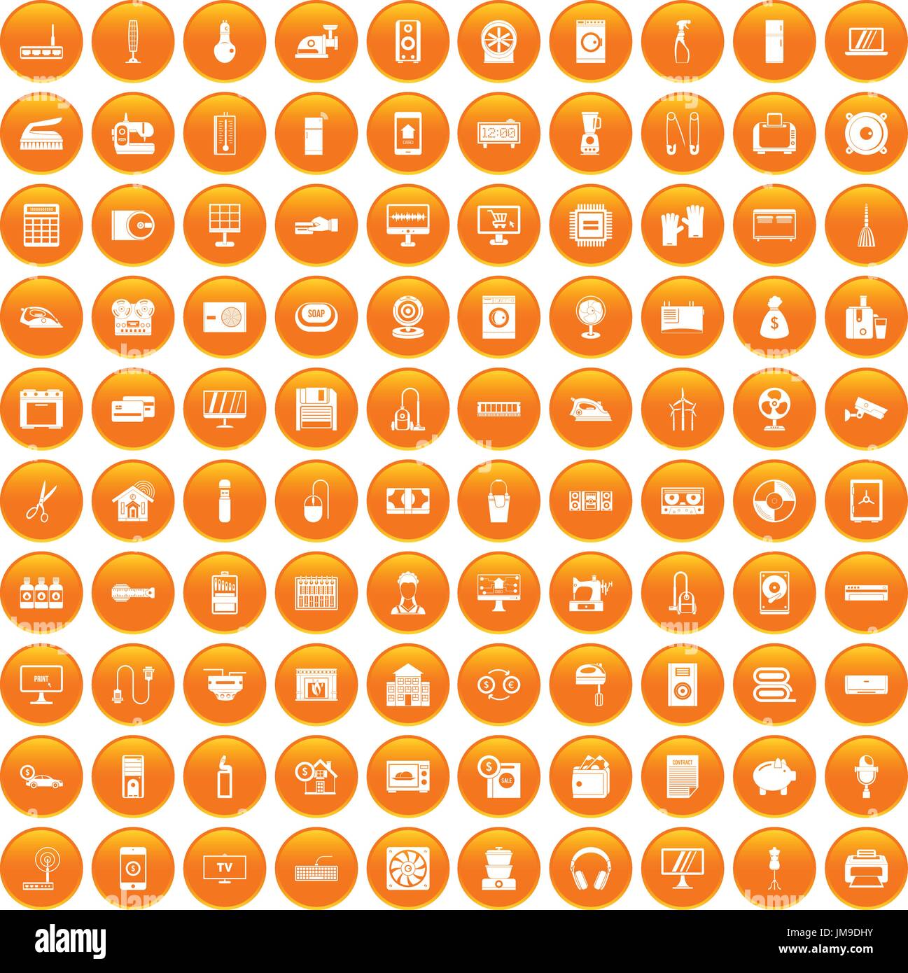 100 appliances icons set orange Stock Vector