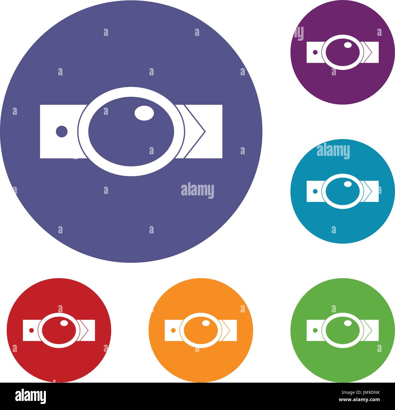 Belt with oval shaped buckle icons set Stock Vector