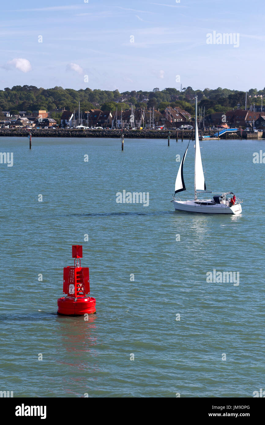 The Hythe Knock port marker buoy marking the shipping lane into Southampton through Southampton Water Stock Photo