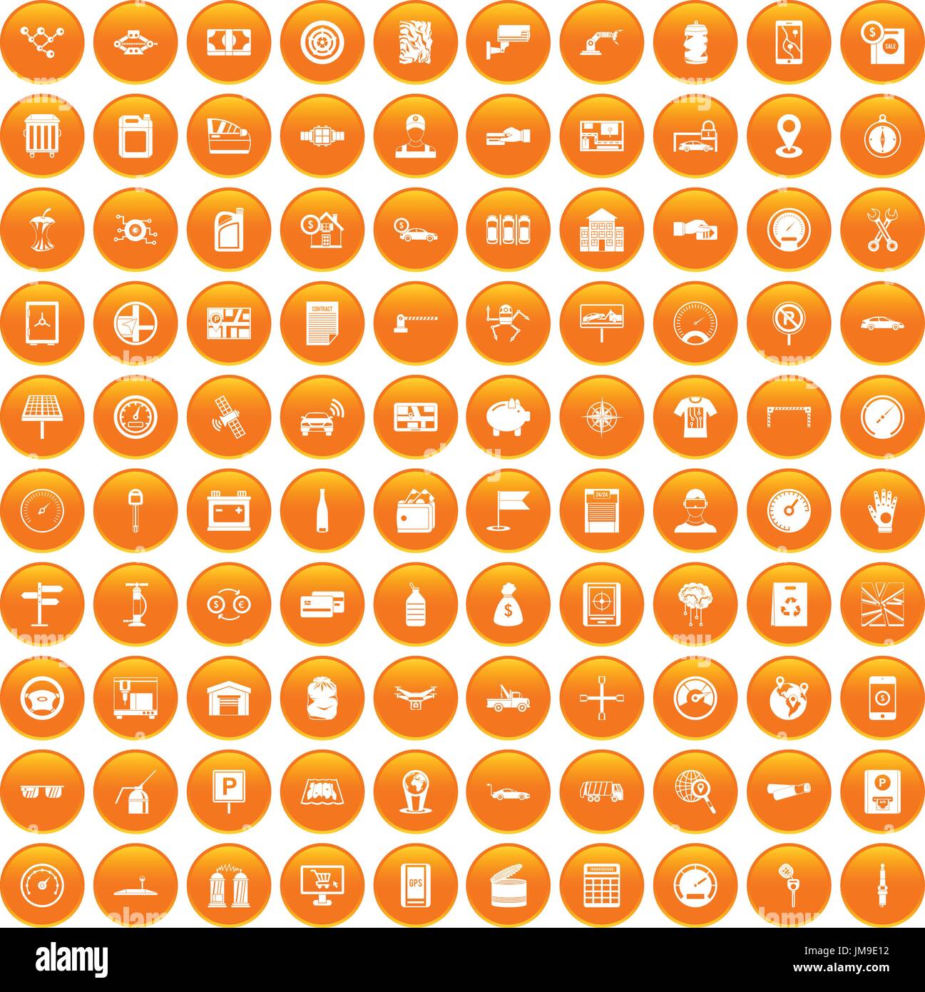 100 auto repair icons set orange Stock Vector