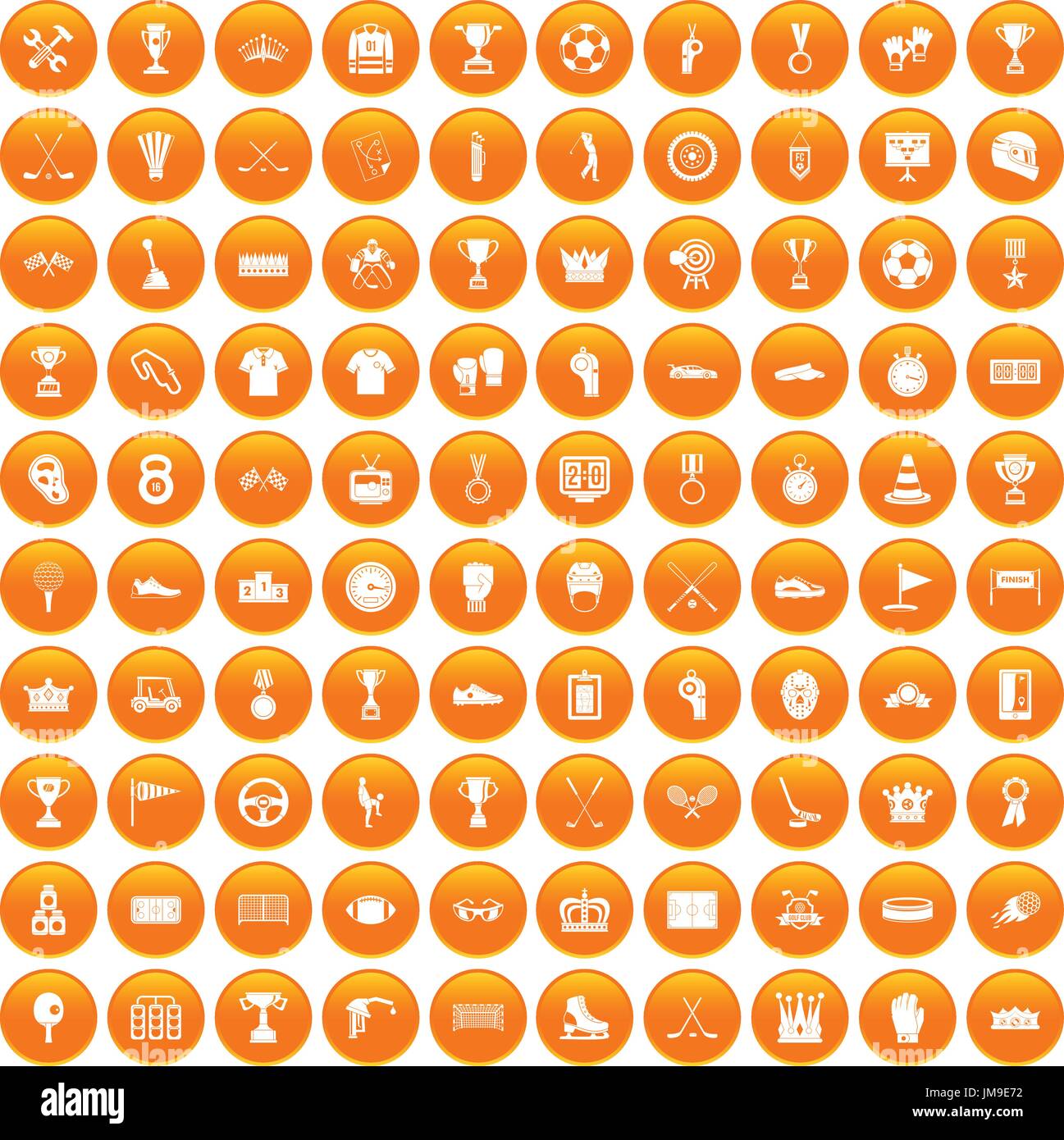 100 awards icons set orange Stock Vector