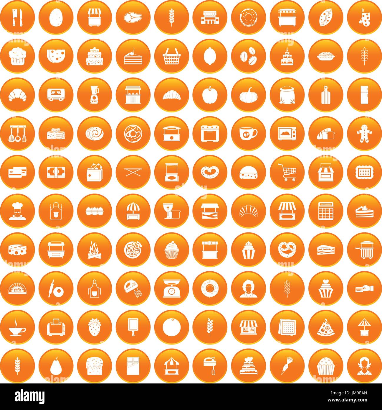 100 bakery icons set orange Stock Vector