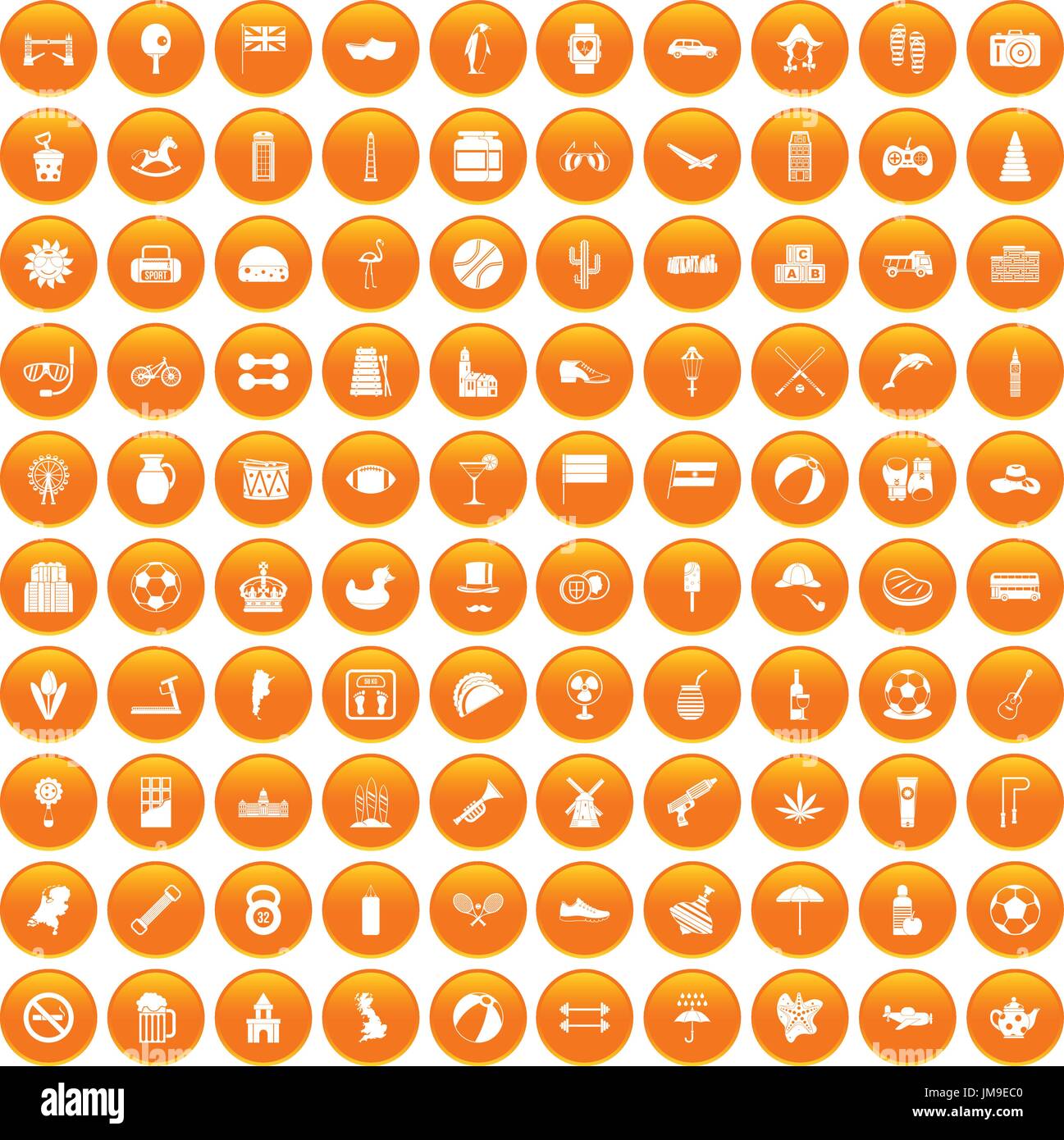 100 ball icons set orange Stock Vector