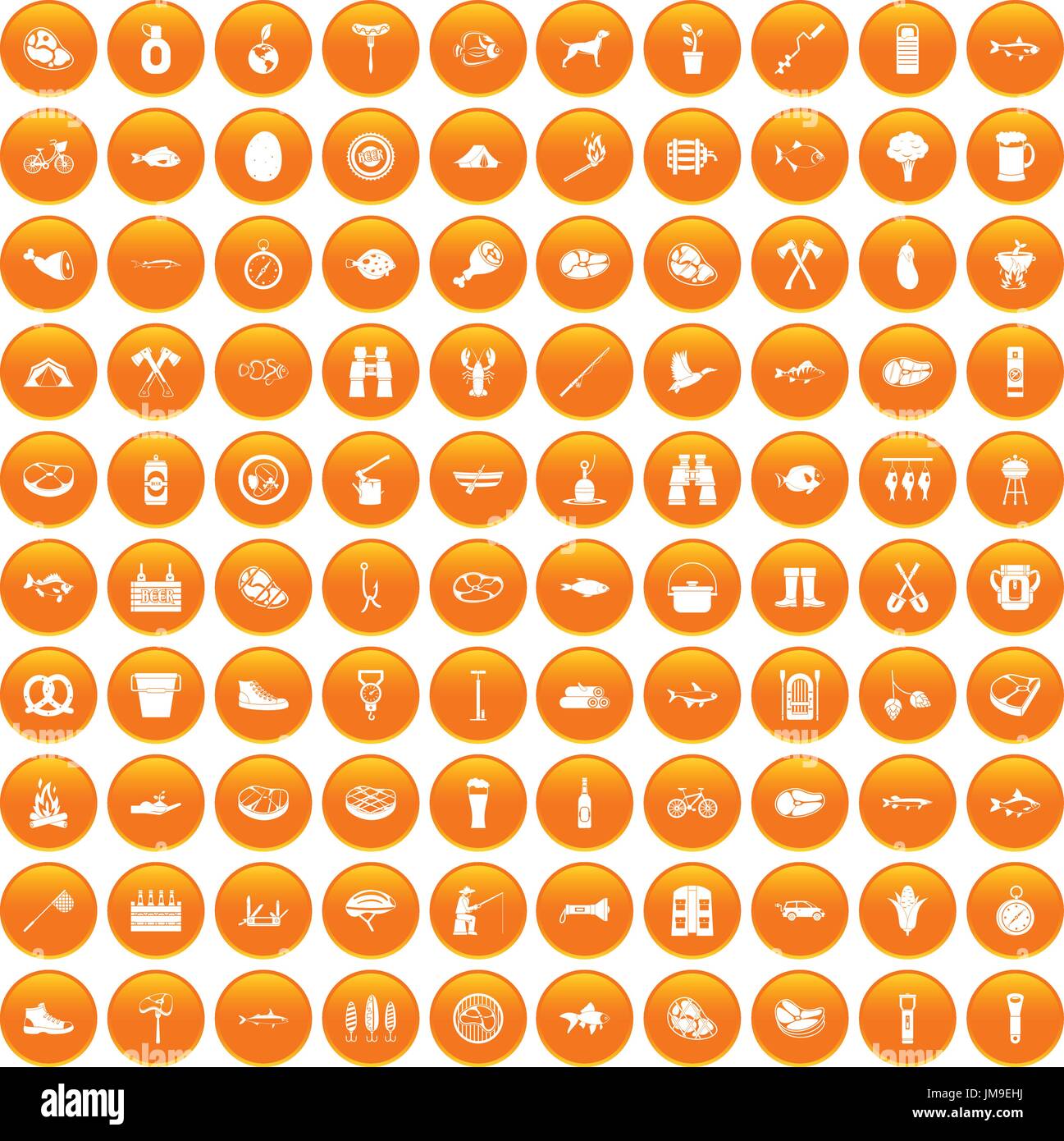 100 BBQ icons set orange Stock Vector Image & Art - Alamy
