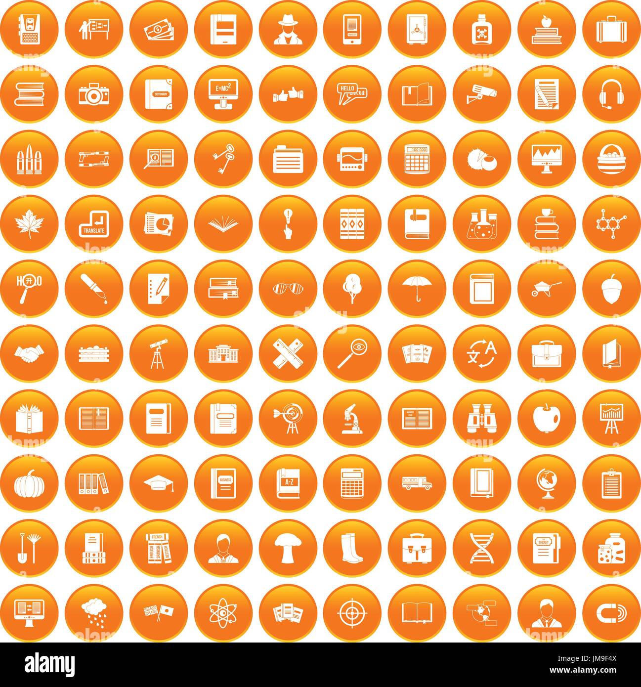 100 book icons set orange Stock Vector