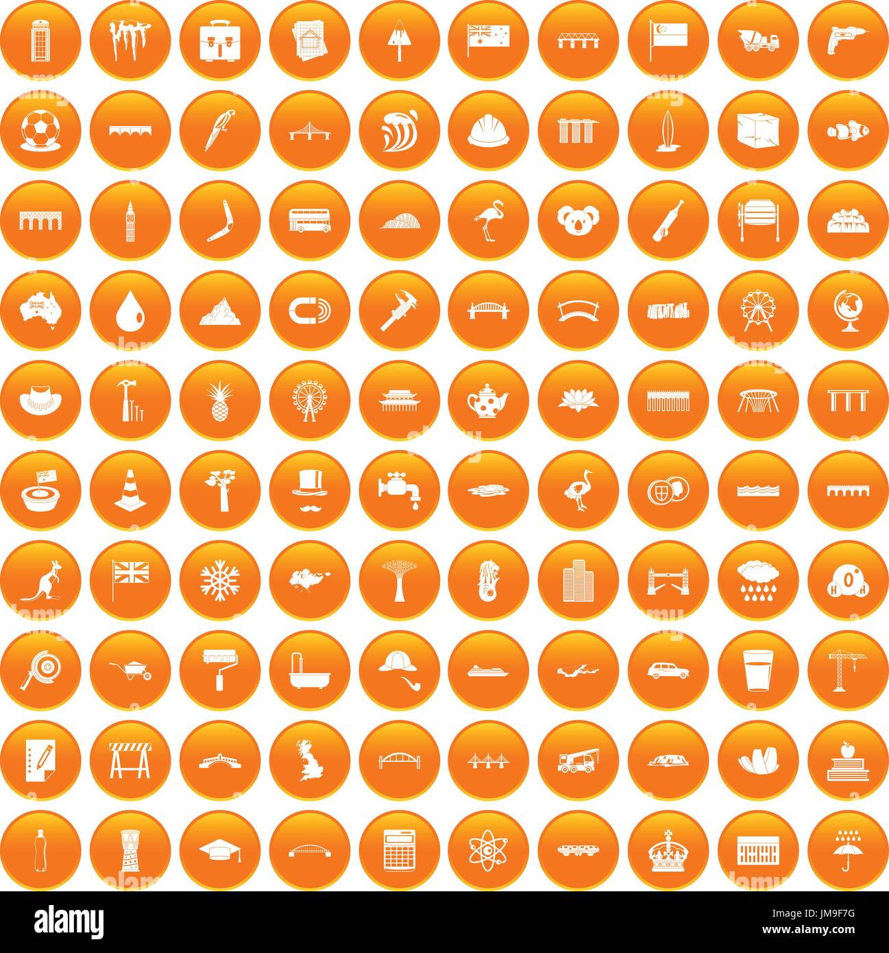 100 bridge icons set orange Stock Vector Image & Art - Alamy