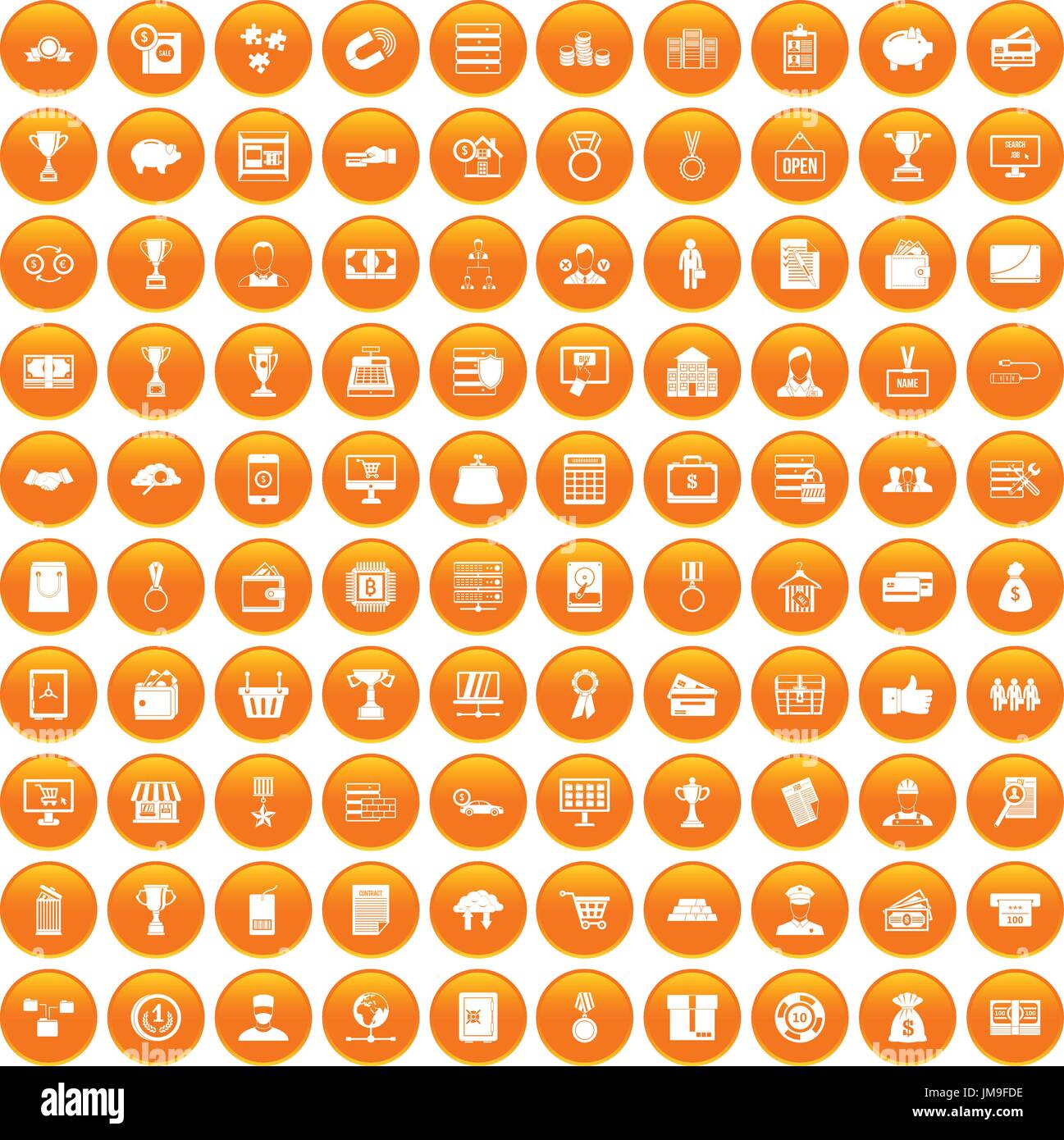 100 business icons set orange Stock Vector