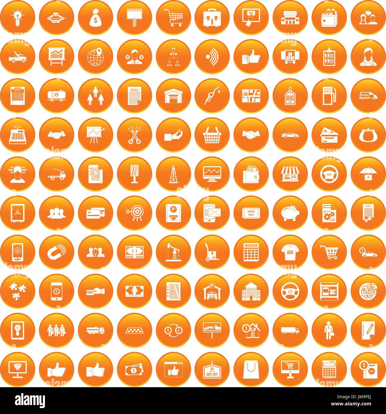 100 business icons set orange Stock Vector