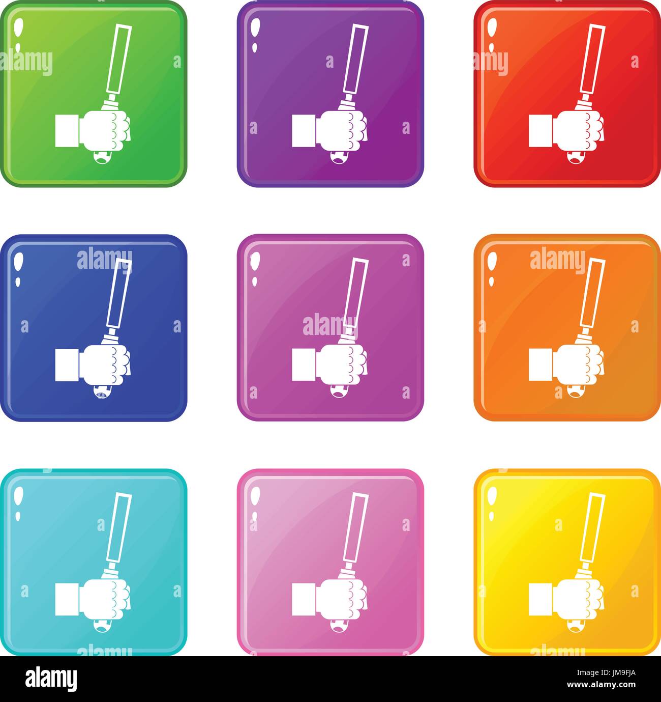 Chisel tool in man hend set 9 Stock Vector