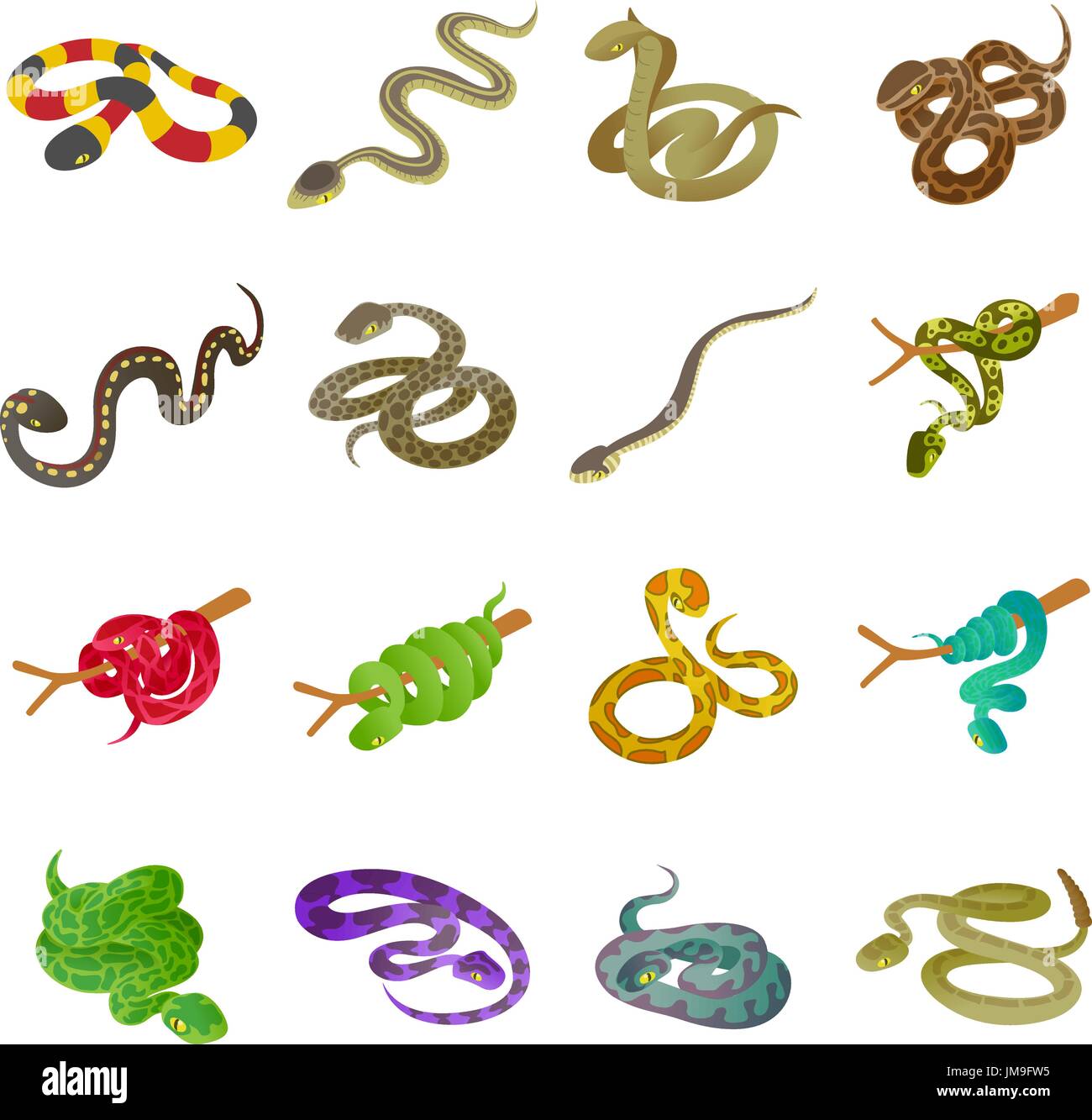 Snake icons set, isometric style Stock Vector