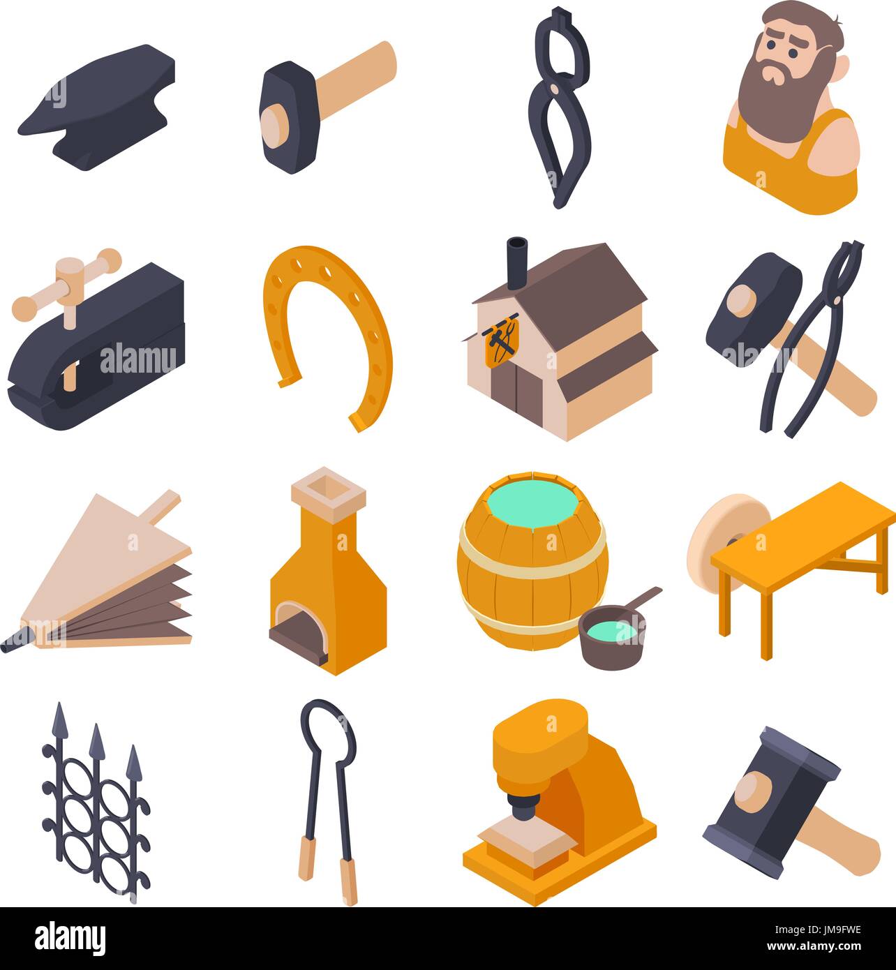 Blacksmith tools icons set, isometric style Stock Vector