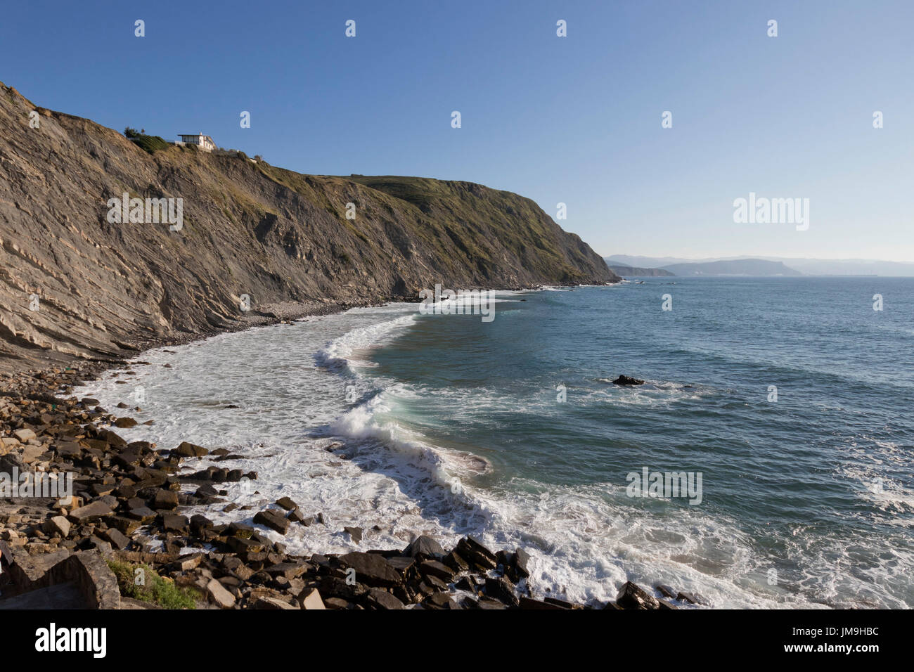 Stone beach in Barrika (Bizkaia, Euskadi, Spain). Stock Photo