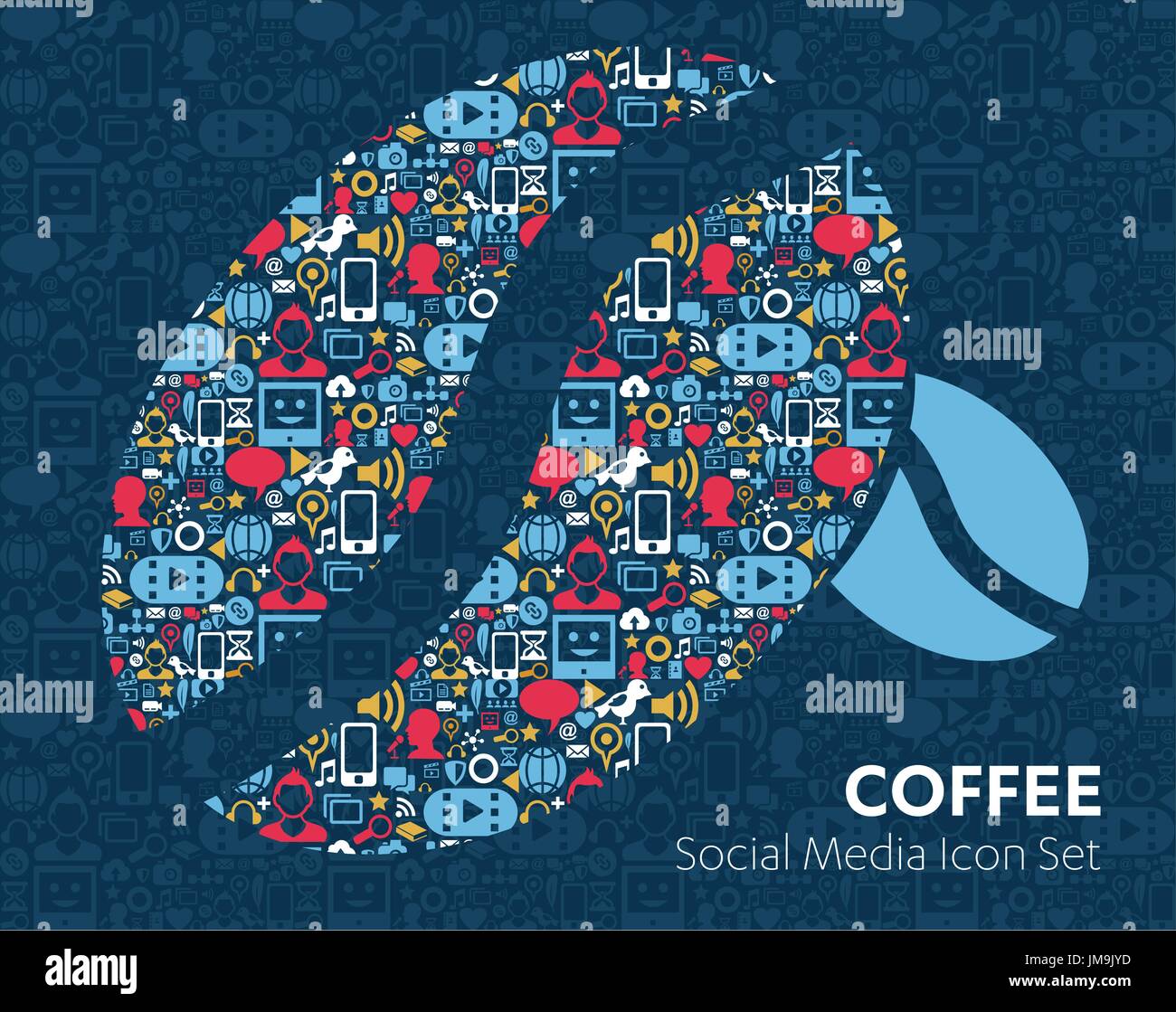 flat icons technology, social media, network, computer concept. background with objects. smiley face sale. Share, Comment, Twitter, YouTube, WhatsApp, Stock Vector