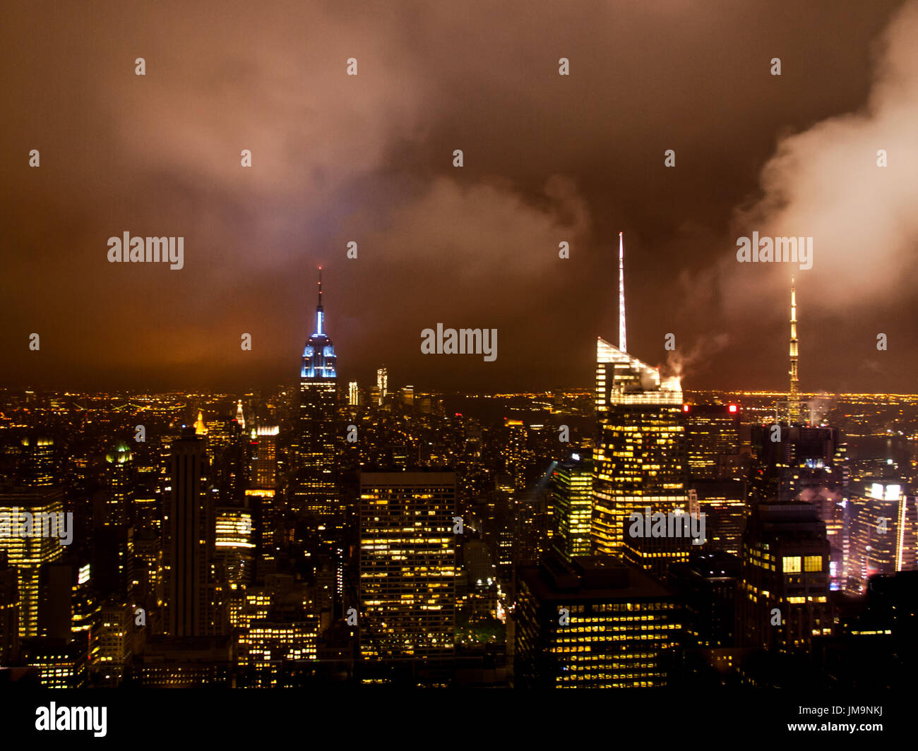 New York Skyline at Night Stock Photo