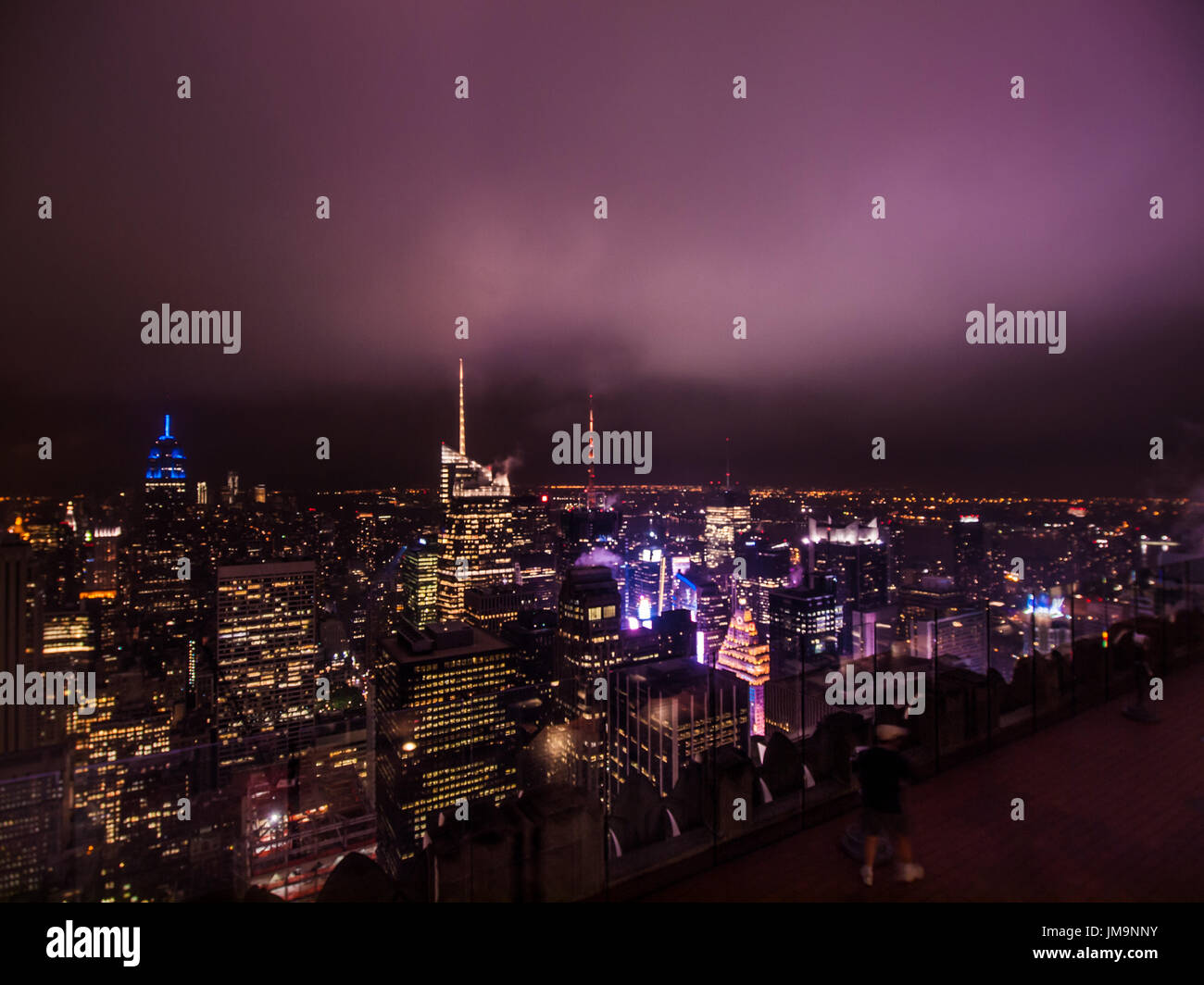 New York Skyline at night  seen from the Top of the Rock, Rockefeller Center Stock Photo