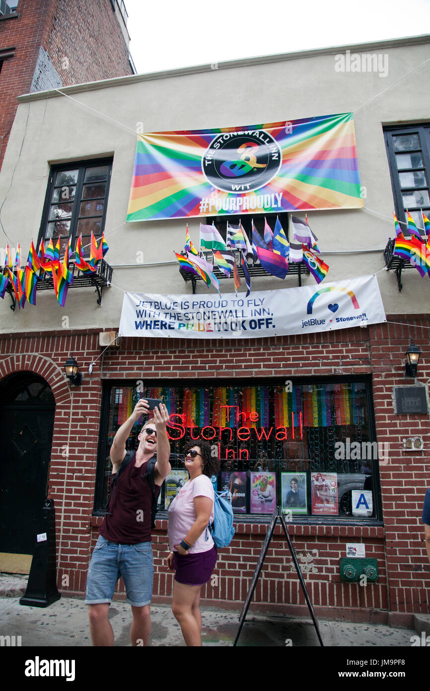 Stonewall Inn Gay Bar on Christopher Street in Greenwich Village, NYC - USA Stock Photo