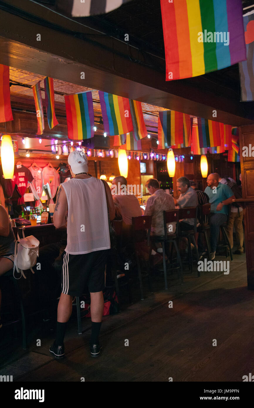 Stonewall Inn Gay Bar on Christopher Street in Greenwich Village, NYC - USA Stock Photo