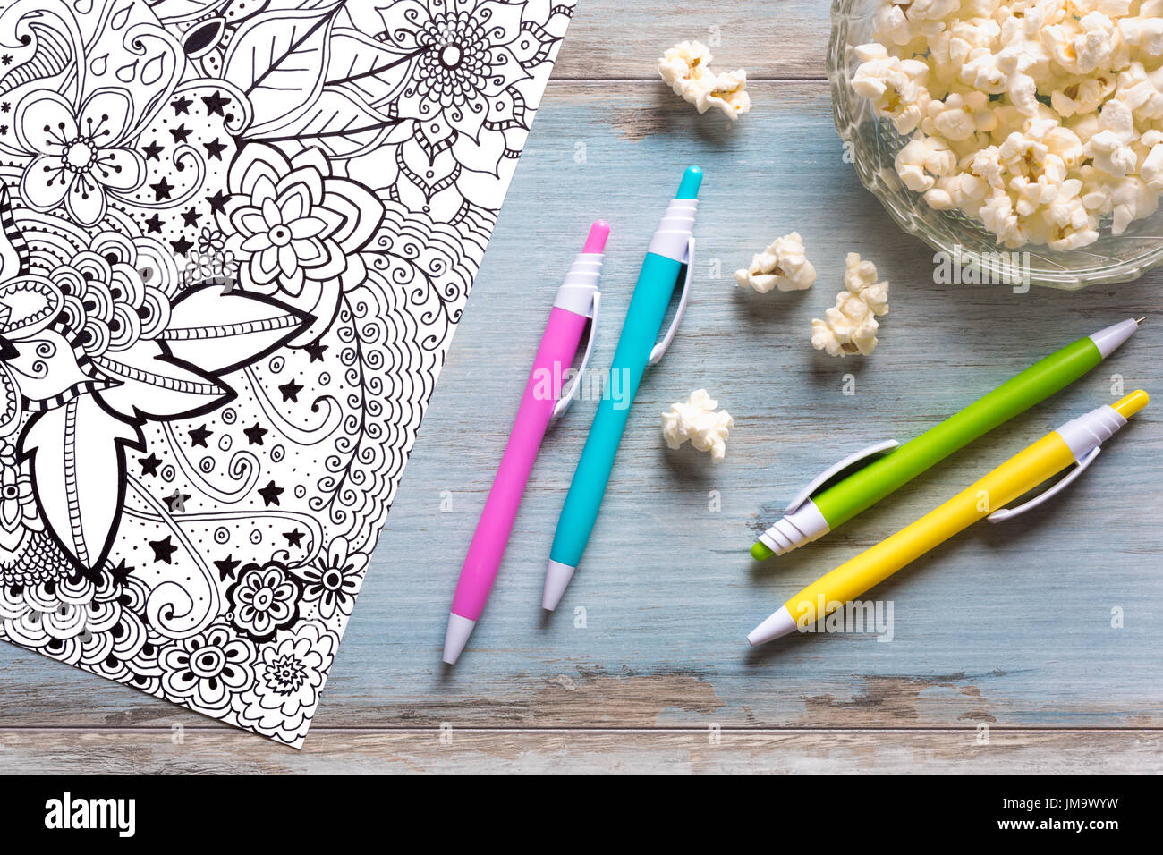 Adult Coloring Books And Variety Of Pencils Pens And Markers Stock Photo -  Download Image Now - iStock