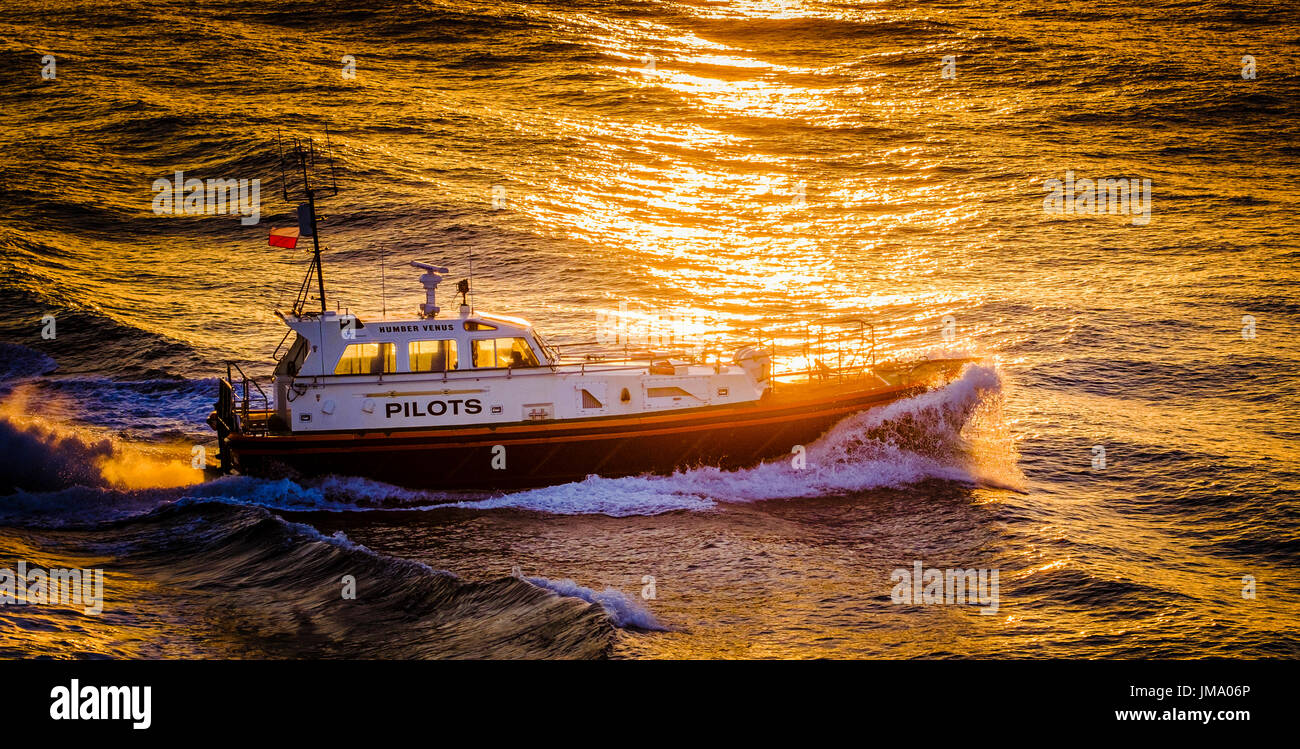 The Pilot Cutter 'Humber Venus' in the Humber estuary in evening light. Stock Photo