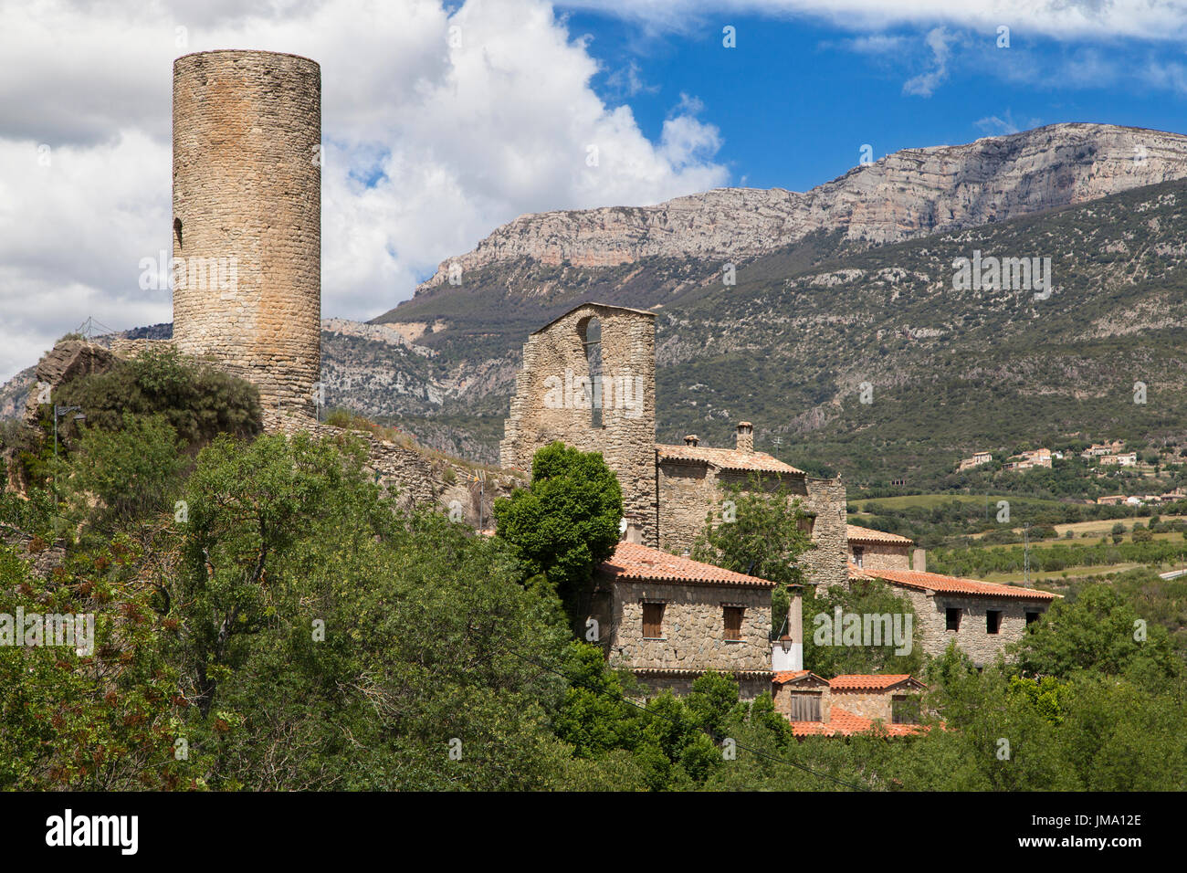 Baronia de Sant Oisme and the Montsec mountains in Lleida, Catalonia. Stock Photo