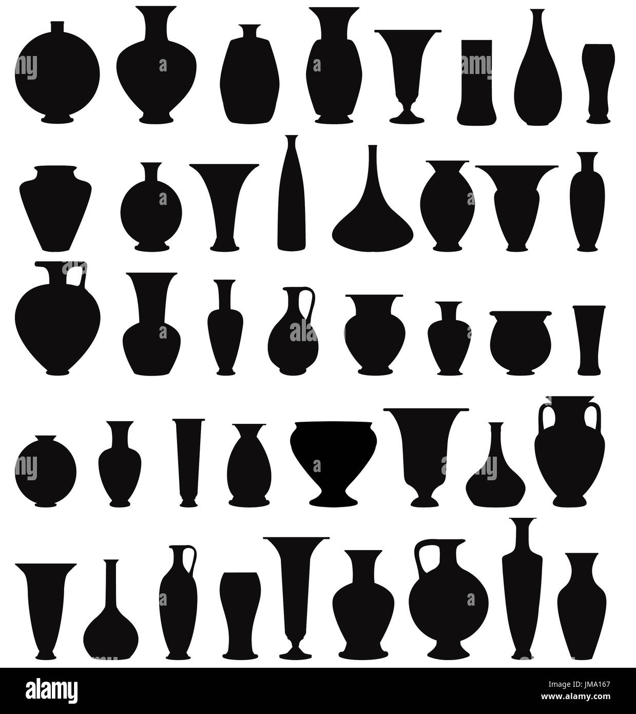 Vase set. Pot Pottery Vases Flower Home Interior Decoration. Vector icon collection Stock Photo 