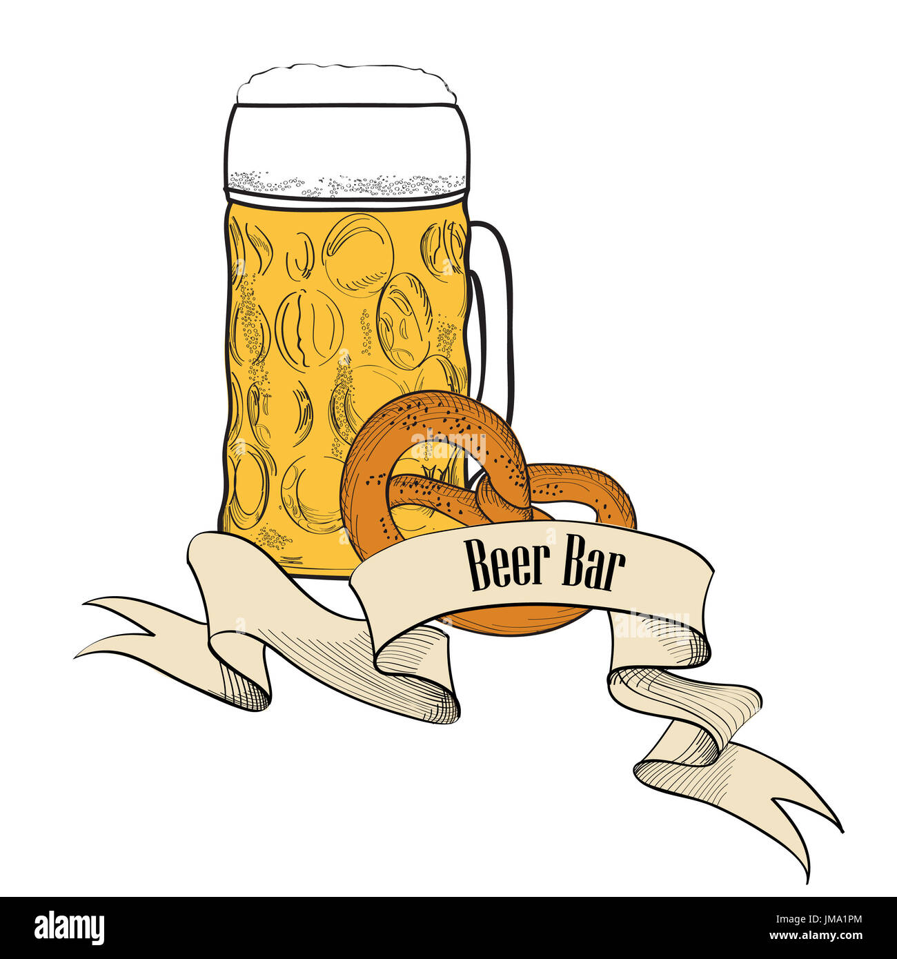 Beer ware background in retro style. Beer Mug banner. Beer Glass doodle