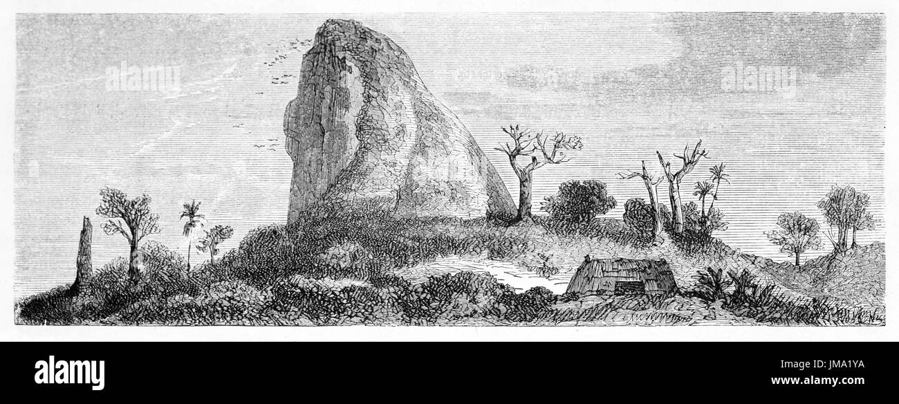 Old view of Corps de Garde mountain, Mauritius. Created by Bérard, published on Le Tour du Monde, Paris, 1861 Stock Photo