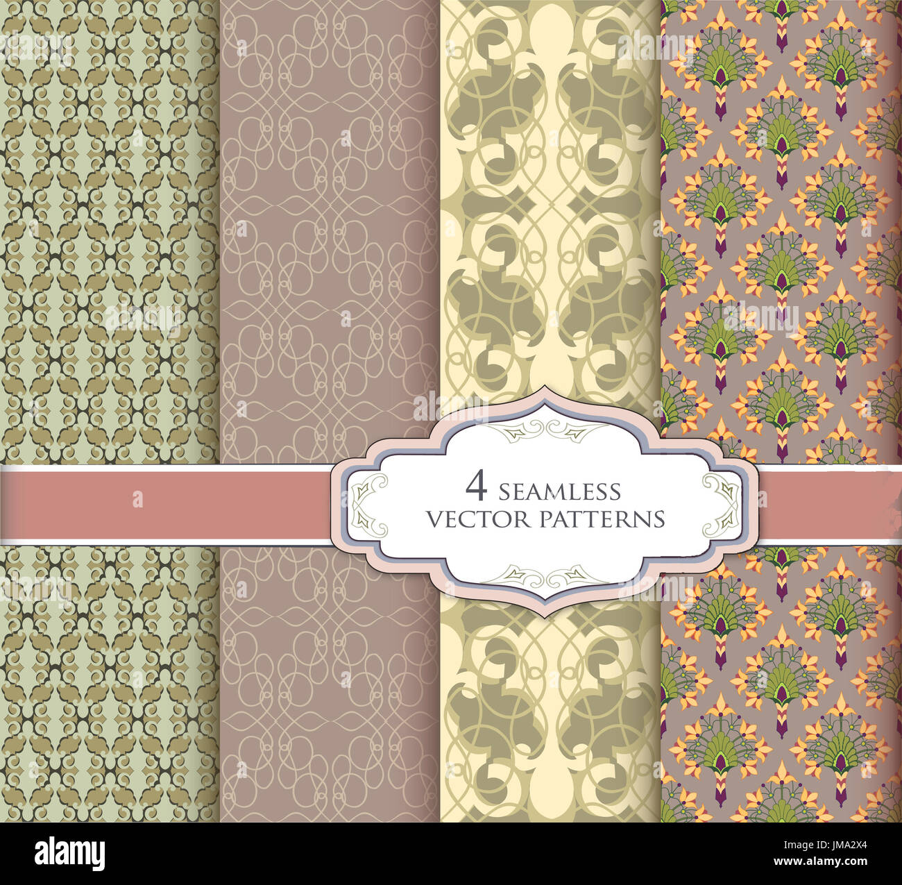 Seamless pattern set in vintage style. Abstract vector texture. Geometric backgrounds Stock Photo