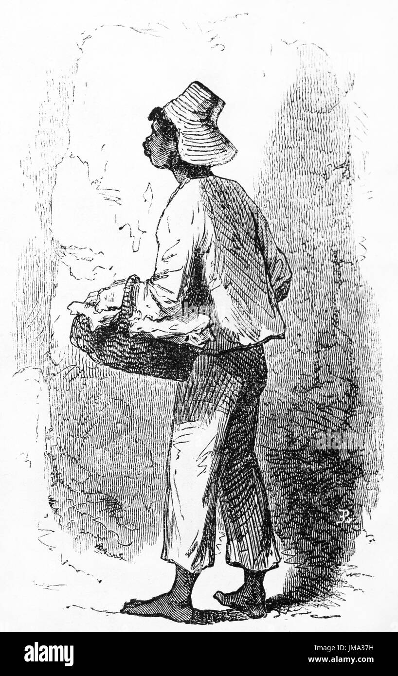 Old illustration of a young boy labourer in Rio de Janeiro. Created by Riou after Biard, published on Le Tour du Monde, Paris, 1861. Stock Photo