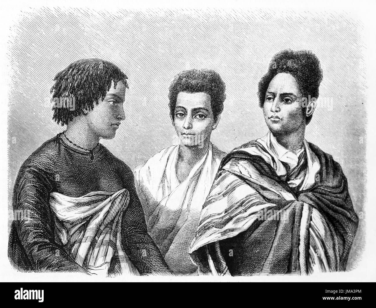 Old engraved illustration of Malagasy people. Created by Bérard, published on Le Tour du Monde, Paris, 1861 Stock Photo